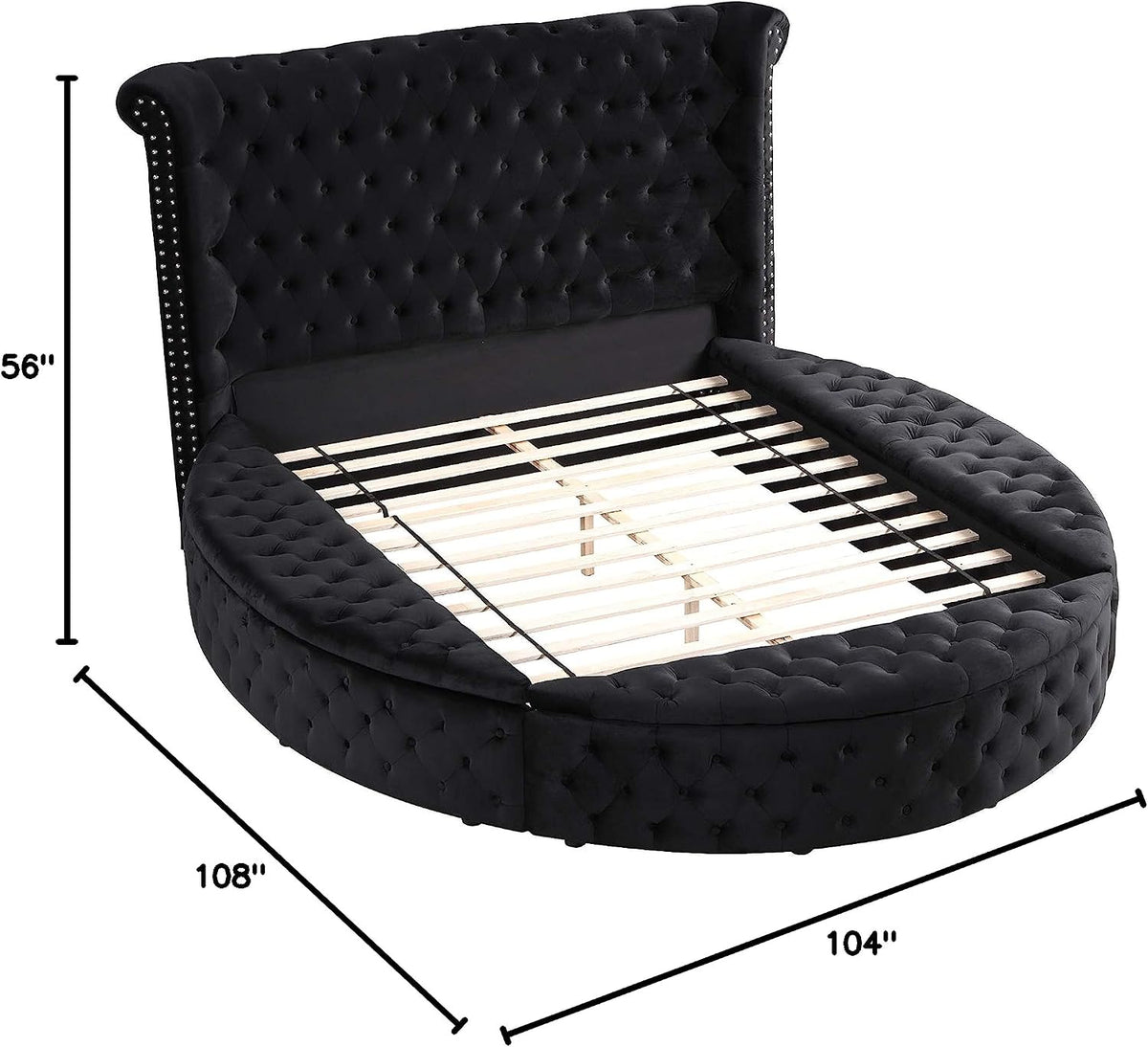 Lexi Round Upholstered Velvet Platform Bed Frame, Black - King