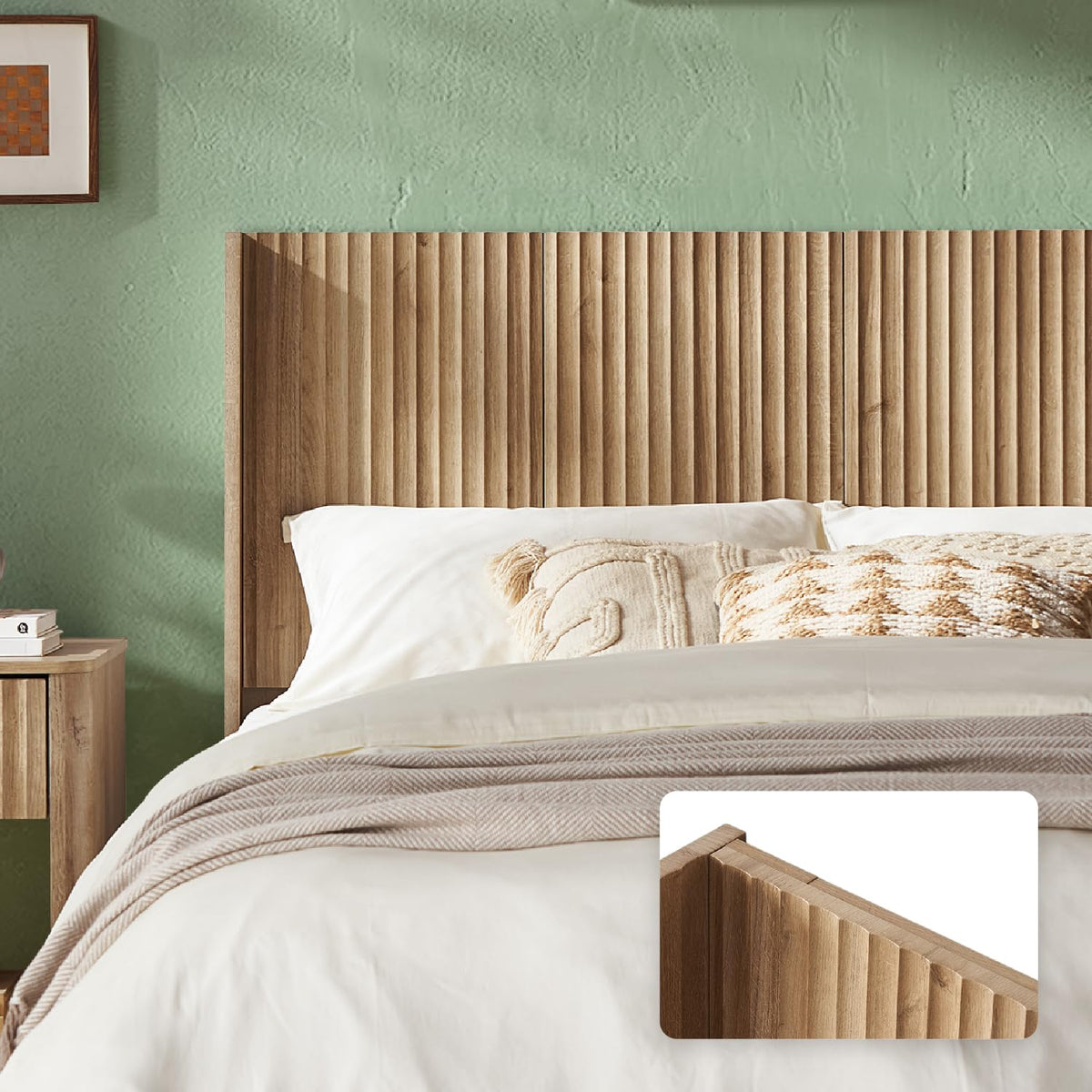 mopio Brooklyn Fluted Panel Wingback Headboard 62.4" - Wall Mount Headboard for Queen Bed, Modern Farmhouse Bedroom Decor, 4-Panel Assembly (Golden Oak, Queen)