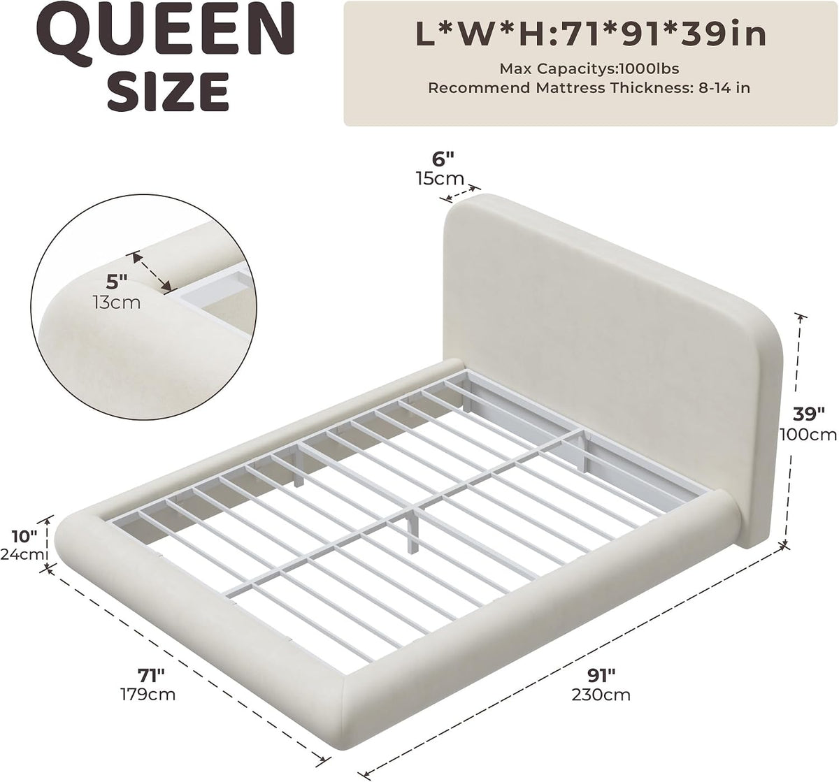 RECCI Airframe Bread Queen Curved Cloud Platform Bed Frame