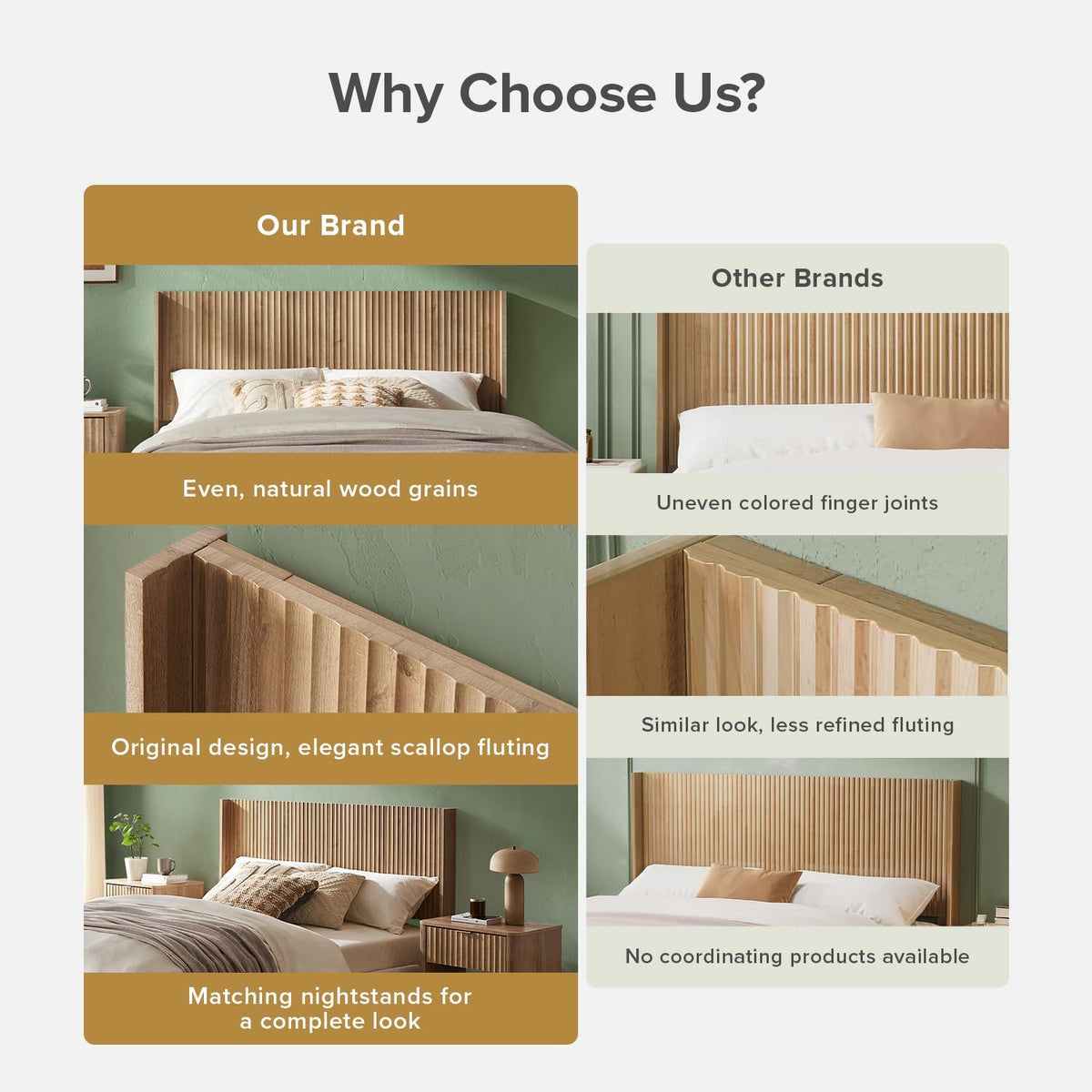mopio Brooklyn Fluted Panel Wingback Headboard 62.4" - Wall Mount Headboard for Queen Bed, Modern Farmhouse Bedroom Decor, 4-Panel Assembly (Golden Oak, Queen)