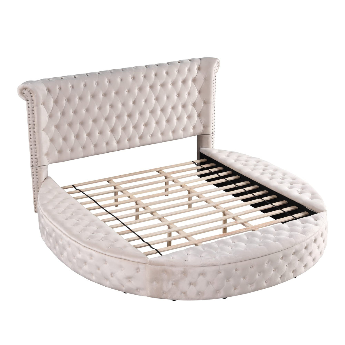 Lexi Round Upholstered Velvet Platform Bed Frame, Black - King