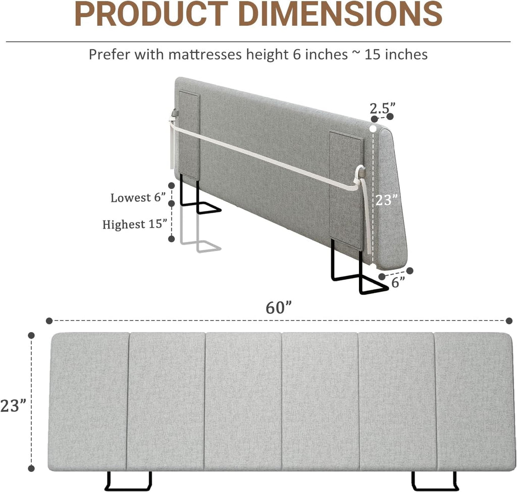 Queen Size Headboard Only-No Assembly Required, Light Gray