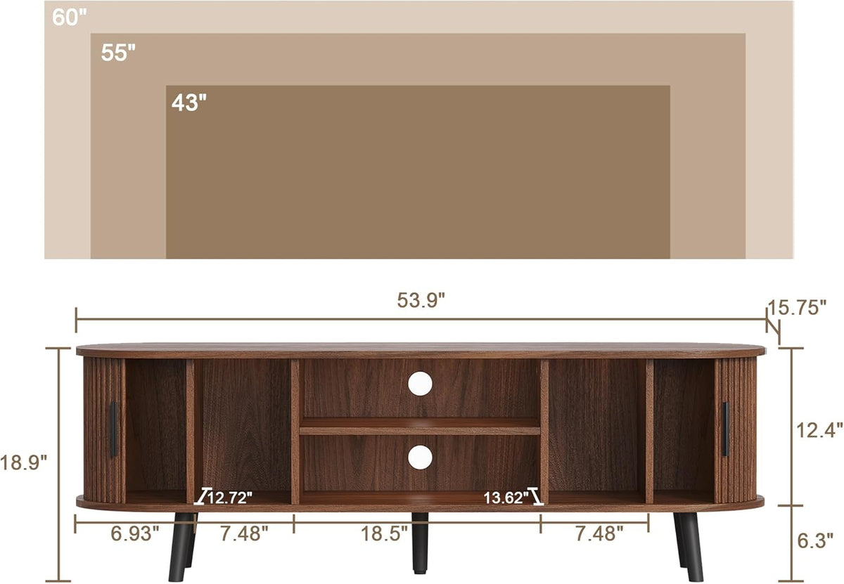 ChooChoo 54" Mid Century Modern TV Stand with Fluted Sliding Doors