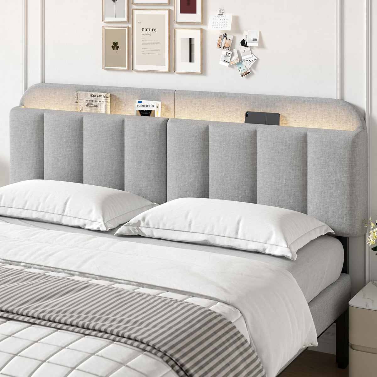 ComfyCorner King Size Adjustable Headboard, Upholstered Headboard Grey