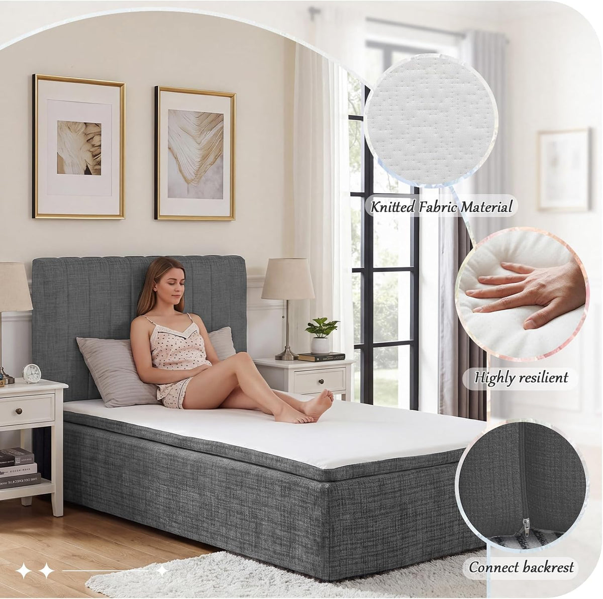 Queen Compression Bed Boneless Bed Frame with Mattress and Headboard