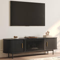 POVISON 94.49" Wood Fully-Assembled Sliding Tambour Door TV Stand, Black