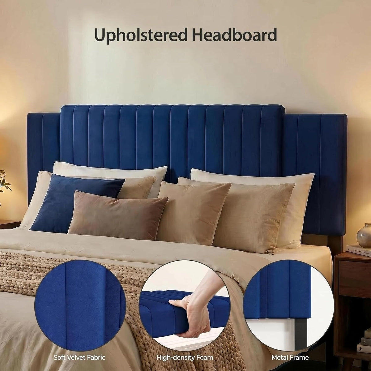 Upholstered Headboard Full/Queen/King Size，Adjustable Height & Width, Blue
