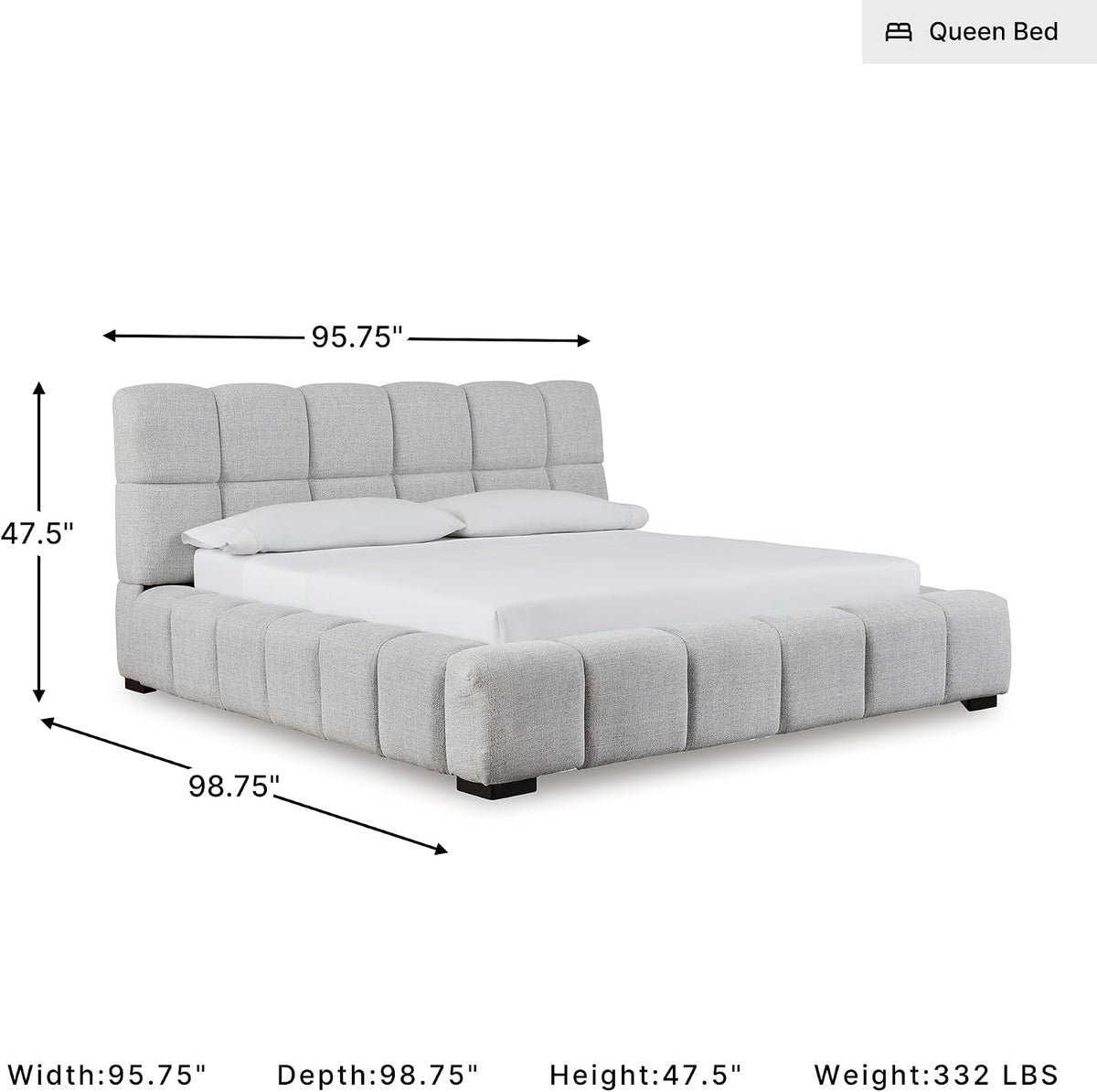 Signature Design by Ashley King Upholstered Bed Frame, Light Gray