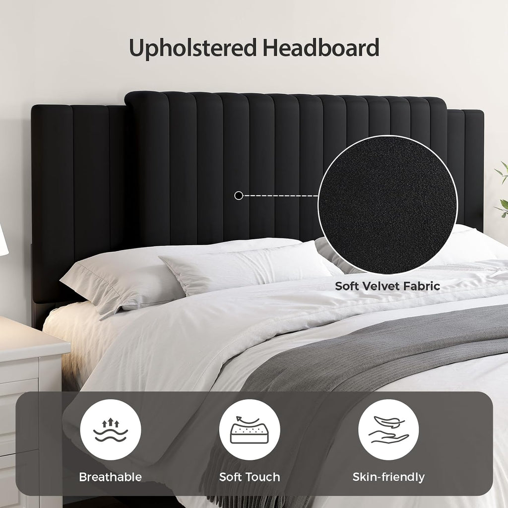 Upholstered Headboard Full/Queen/King Size，Adjustable Height & Width, Black