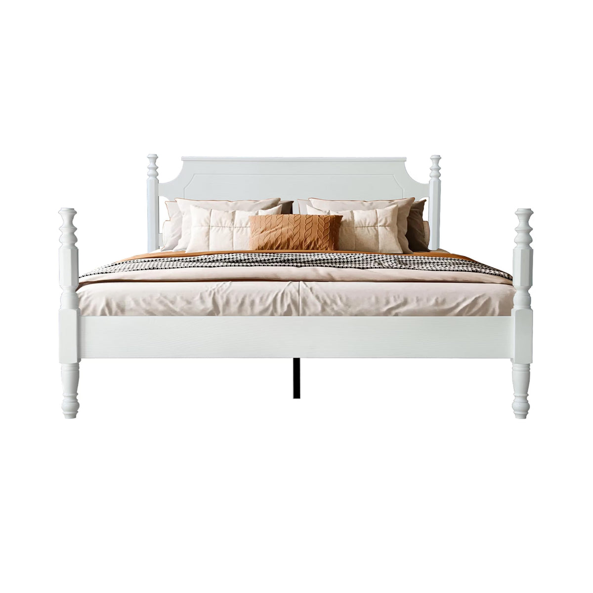 Solid Wood Queen Size Bed Frame with Headboard & Footboard, 12 Strong Slats, Center Metal Legs, Anti-Slip & Noise-Free Design, No Box Spring Needed, Quick Assemble, Barnwood Finish, ROQ-30