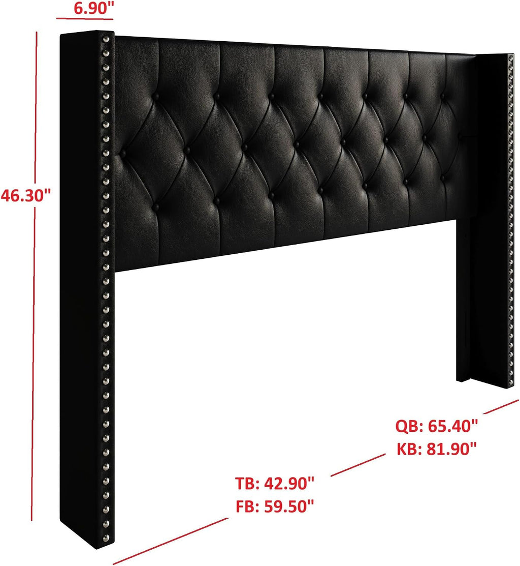 HOME DESIGN Sonoma King Tufted Wingback Headboard, Black