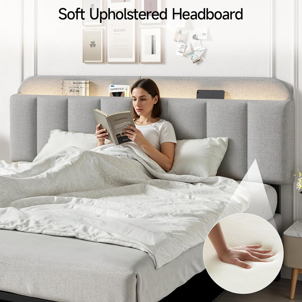 ComfyCorner King Size Adjustable Headboard, Upholstered Headboard Grey