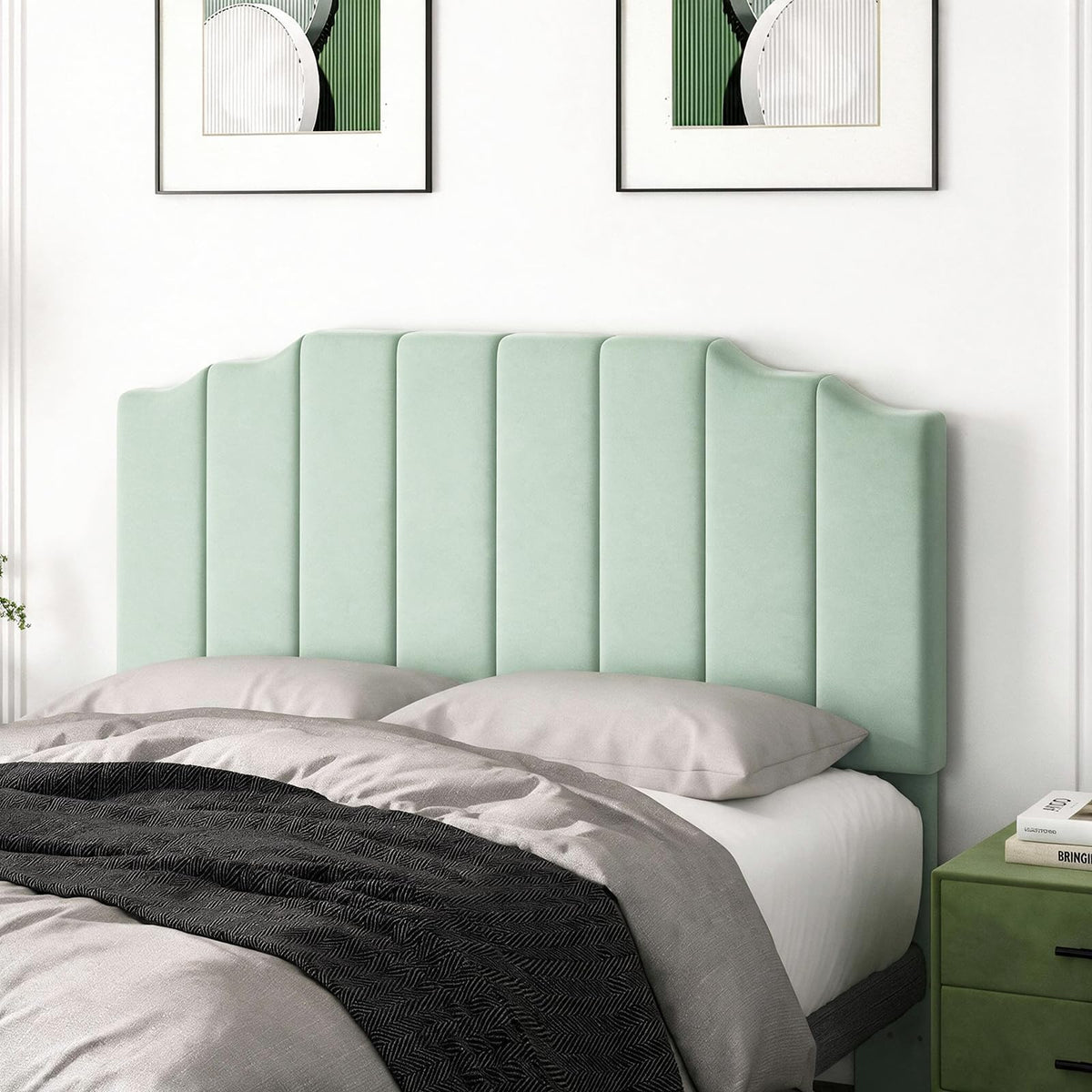 Befurtori King Size Headboard Only, Velvet Wall Mount Headboard, Cream