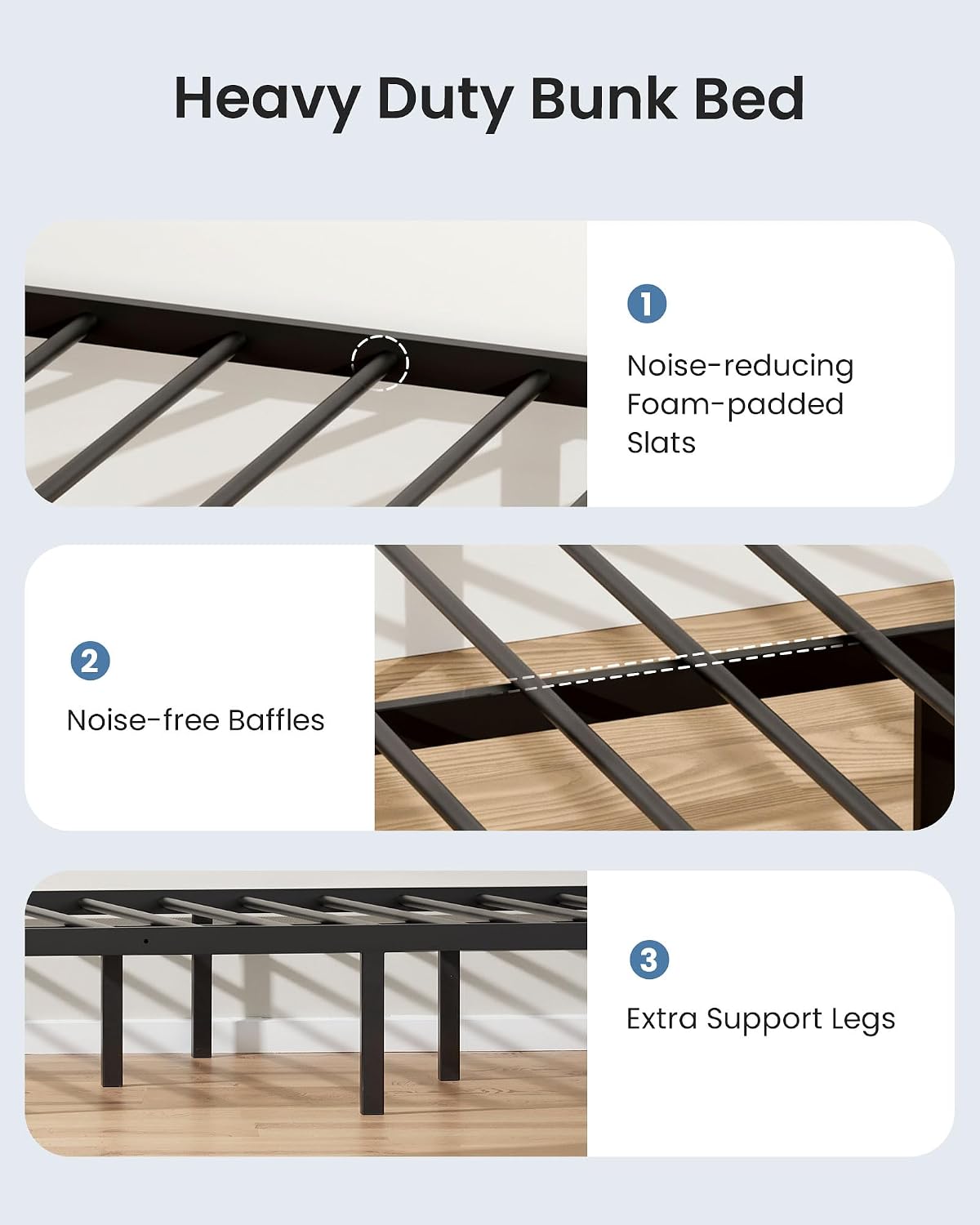 Queen over Queen Bunk Bed, Heavy Duty Bed frame with Ladder & Guardrails