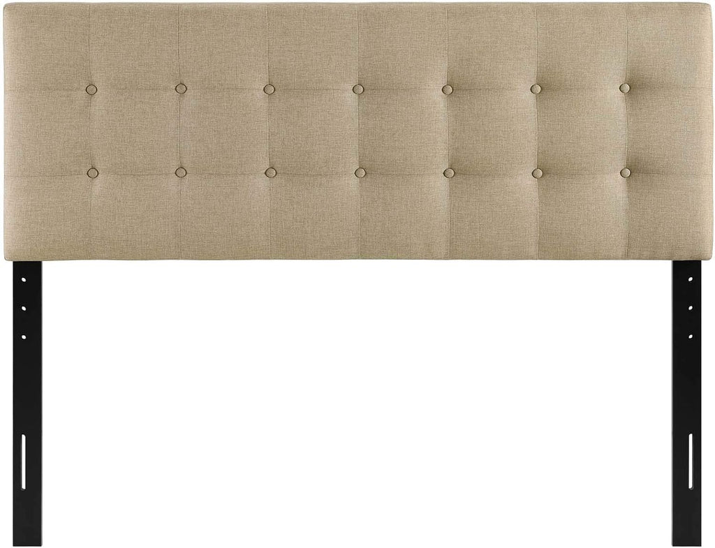 Modway Emily Tufted Button Linen Fabric Upholstered Full Headboard in Beige