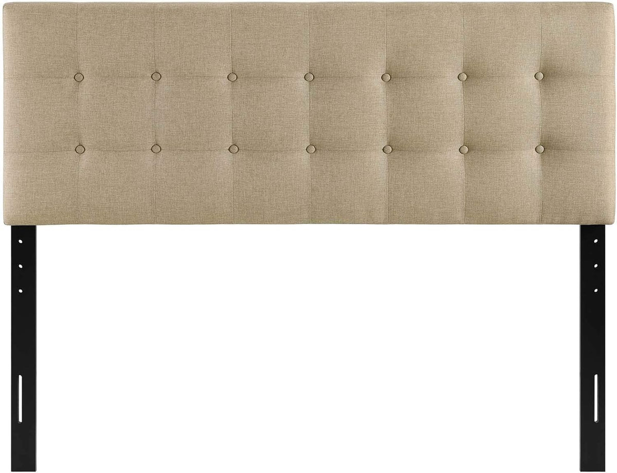 Modway Emily Tufted Button Linen Fabric Upholstered Full Headboard in Beige