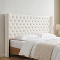 Madison Park Amelia Upholstered Headboard | Nail Head Trim Wingback Button Tufted | Queen, Cream