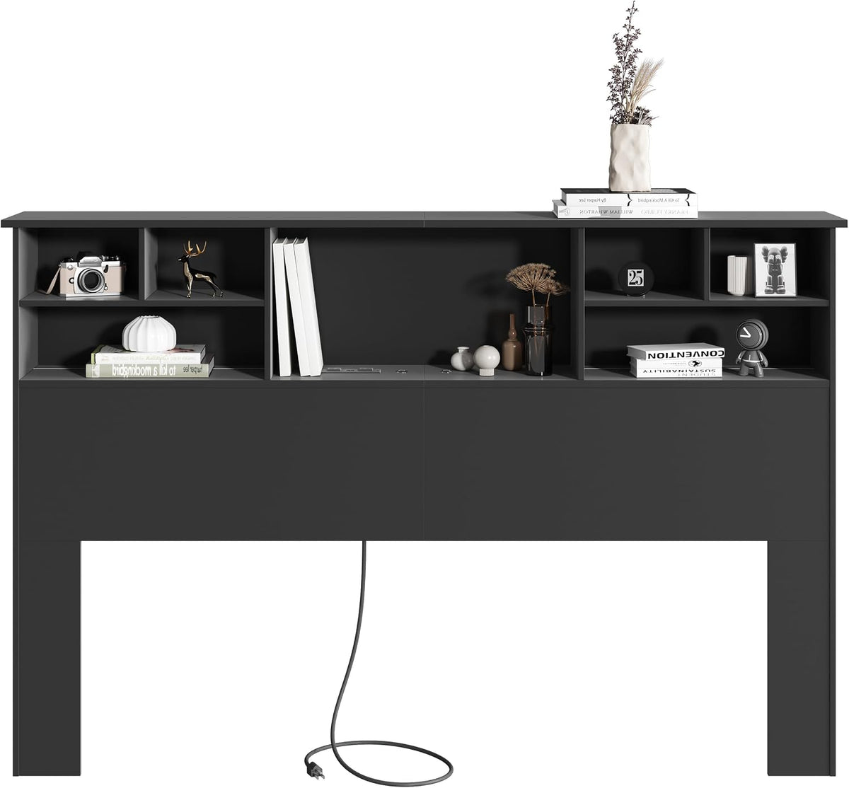 Queen Headboard Only for Bedroom, Bookcase Head Board, Black