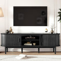 Decofy Mid Century TV Stand for TVs up to 65 Inches, Entertainment Center with Storage, Power Outlet, Fluted Sliding Doors & Adjustable Shelves, Modern Media TV Console Table for Living Room (Walnut)