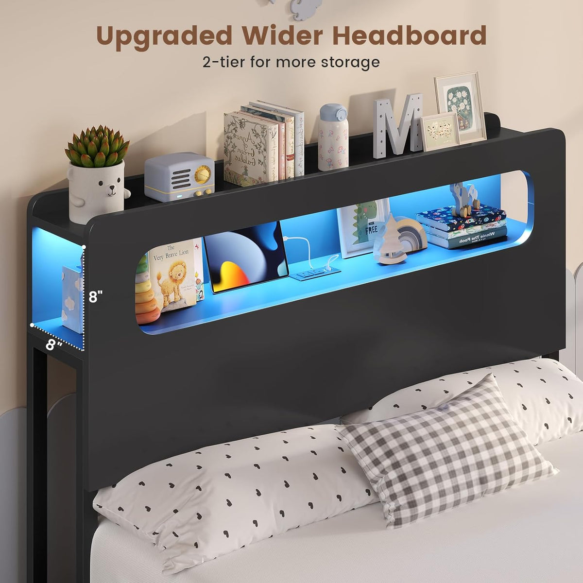 ADORNEVE Twin Bed Frame with 6 Storage Drawers & LED Headboard, Black