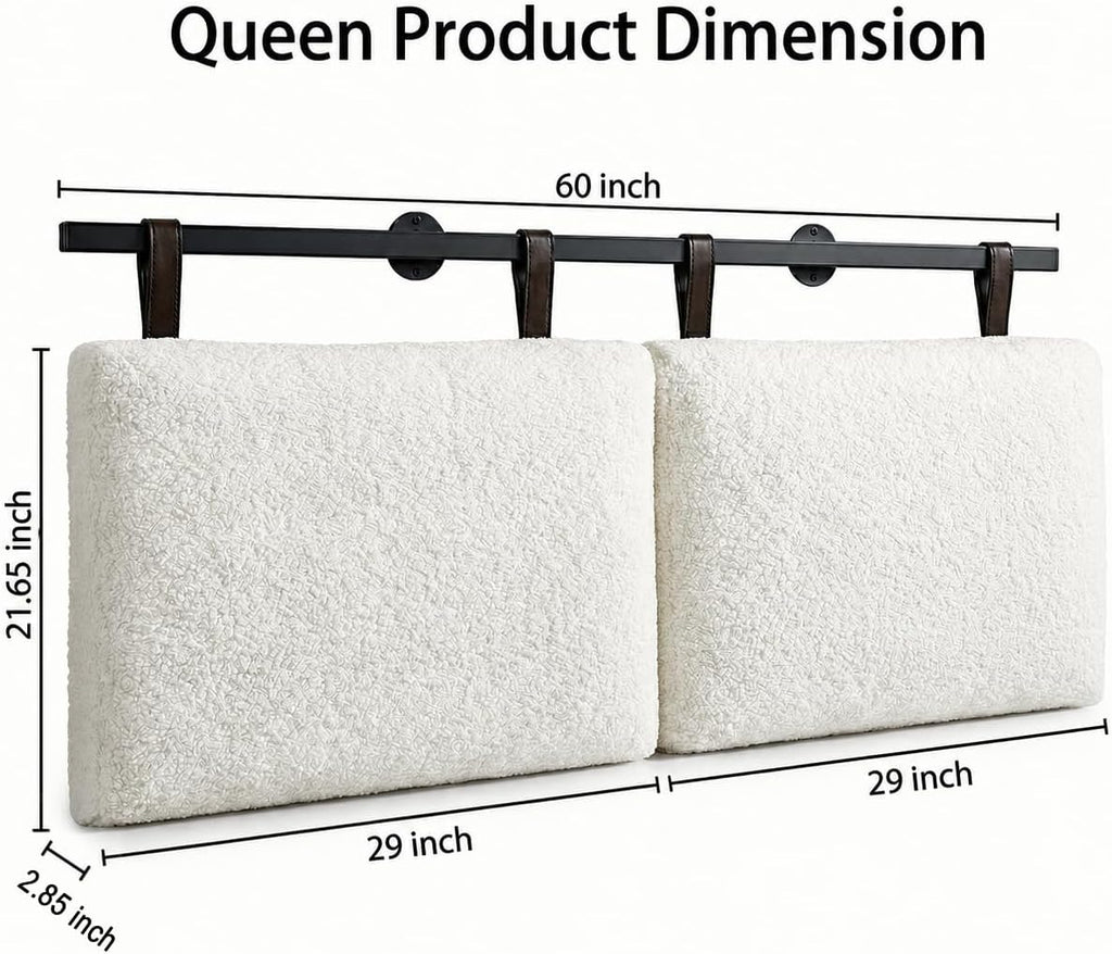 Wall Mounted Headboard Queen Size for Adjustable Bed, White