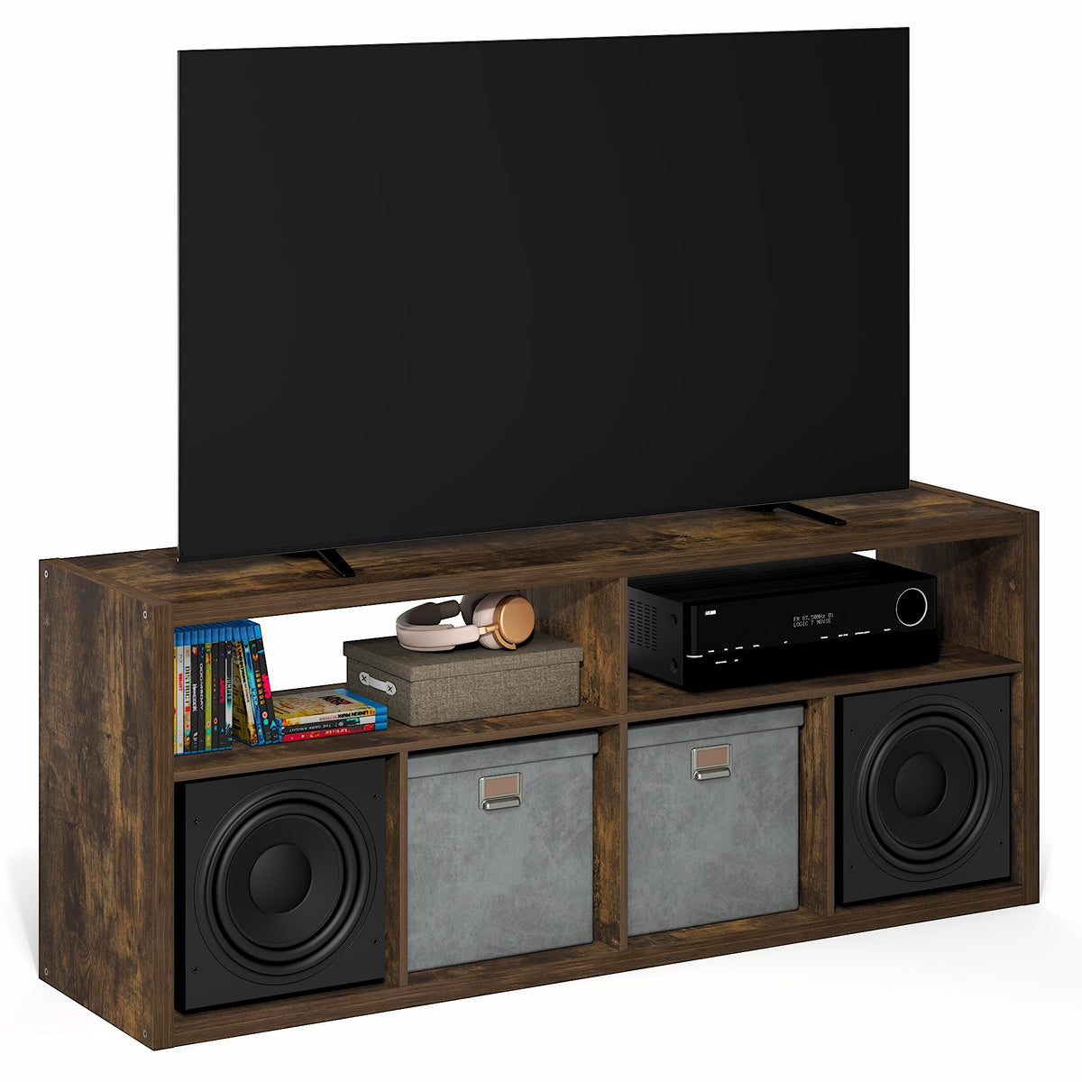 Furinno JAYA Large Entertainment Stand for TV Up to 55 Inch, French Oak Grey/Black