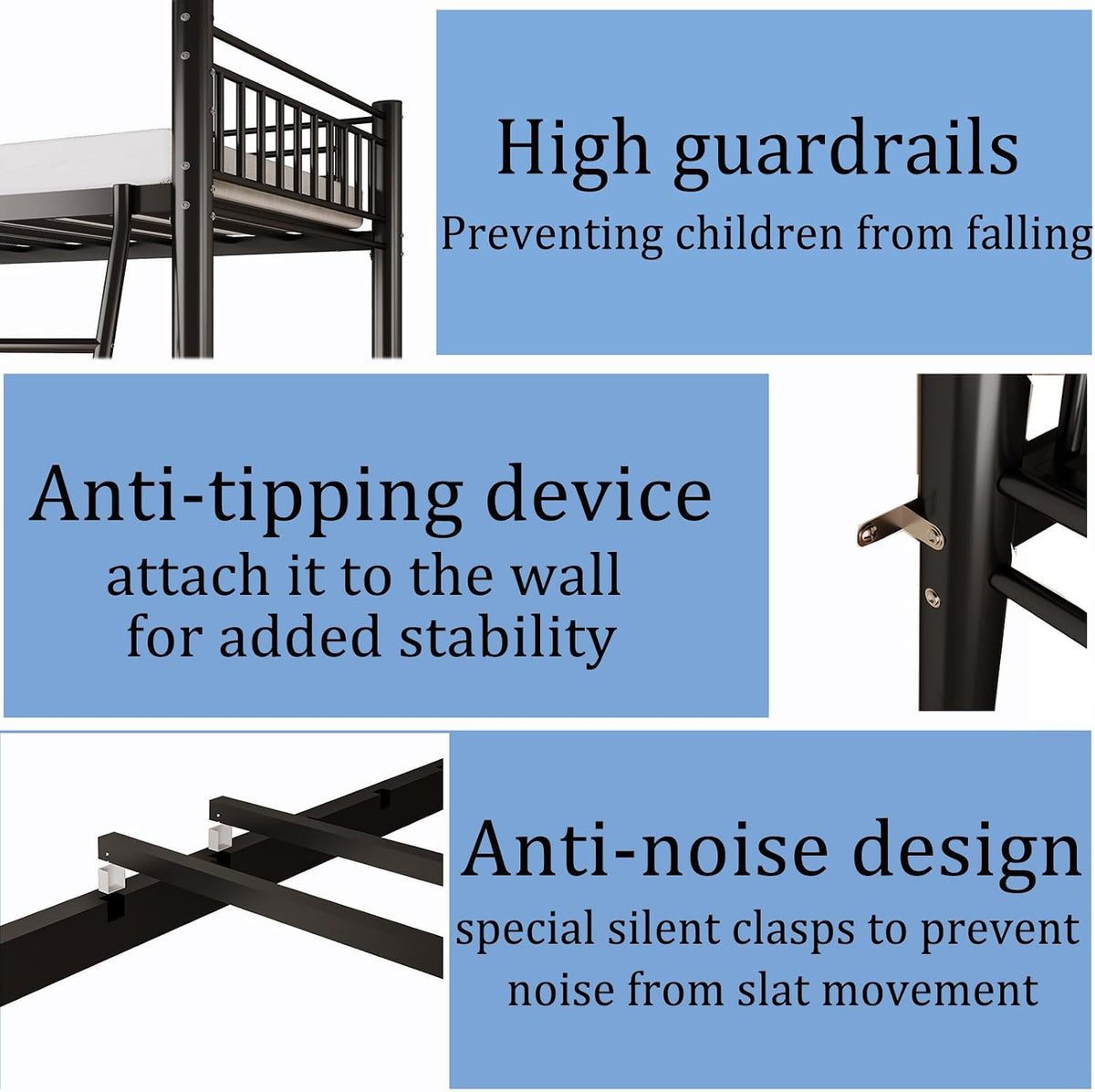 Bunk Bed Twin Over Twin, Metal Bed Frame, Twin Bunk Bed with Stairs and Safety Guardrail, No Box Spring Needed, Noise Free for Apartment, Bedroom (Black,02)