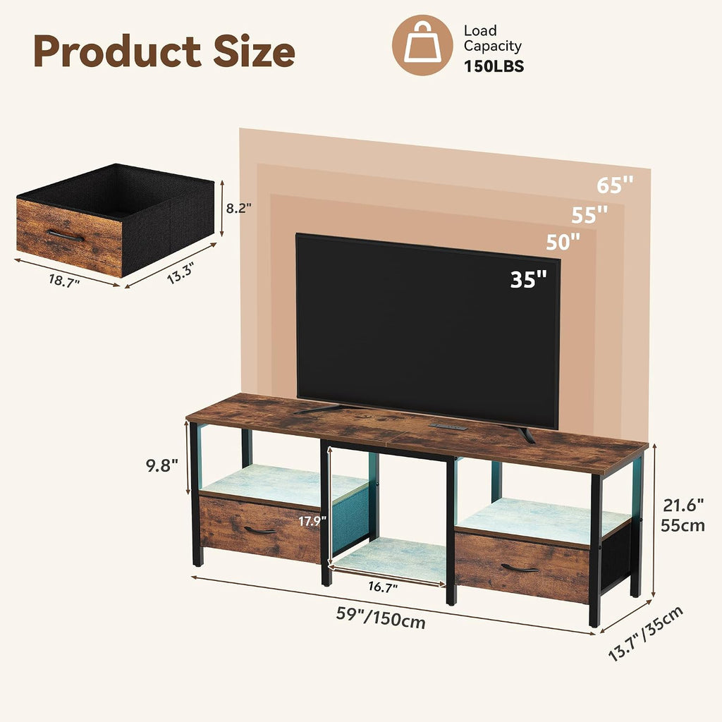 TV Stand for TVs up to 65 Inch, Media Console, 59'' Rustic Brown