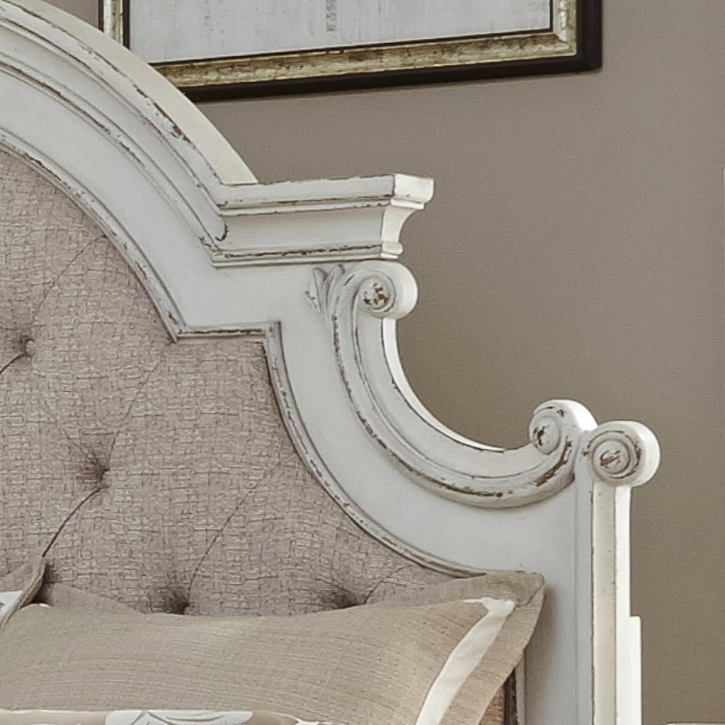 Liberty Furniture Magnolia Manor Queen Upholstered Panel Headboard European Traditional Bedroom - Antique White & Weathered Bark Oak Wood
