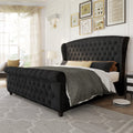 AMERLIFE Queen Size Upholstered Sleigh Bed Frame with Wingback Headboard