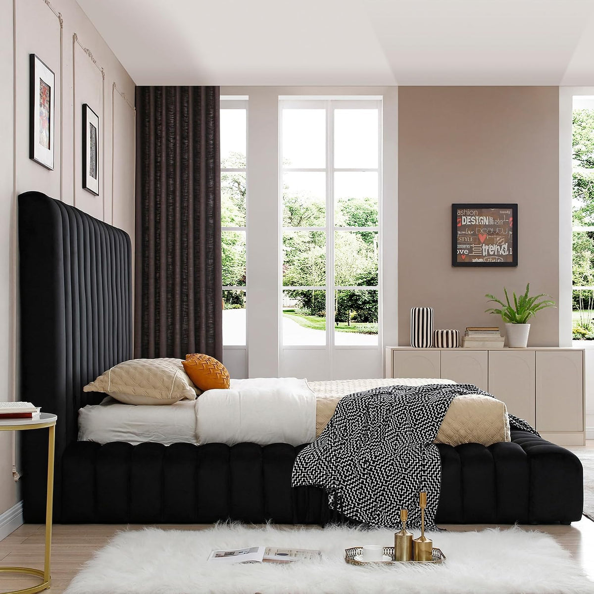 Woodpecker's Inc Avalon Velvet Upholstered Luxurious Platform Bed