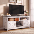 DWVO Farmhouse TV Stand with Power Outlet for 75 Inch TV, Grey Washed/White
