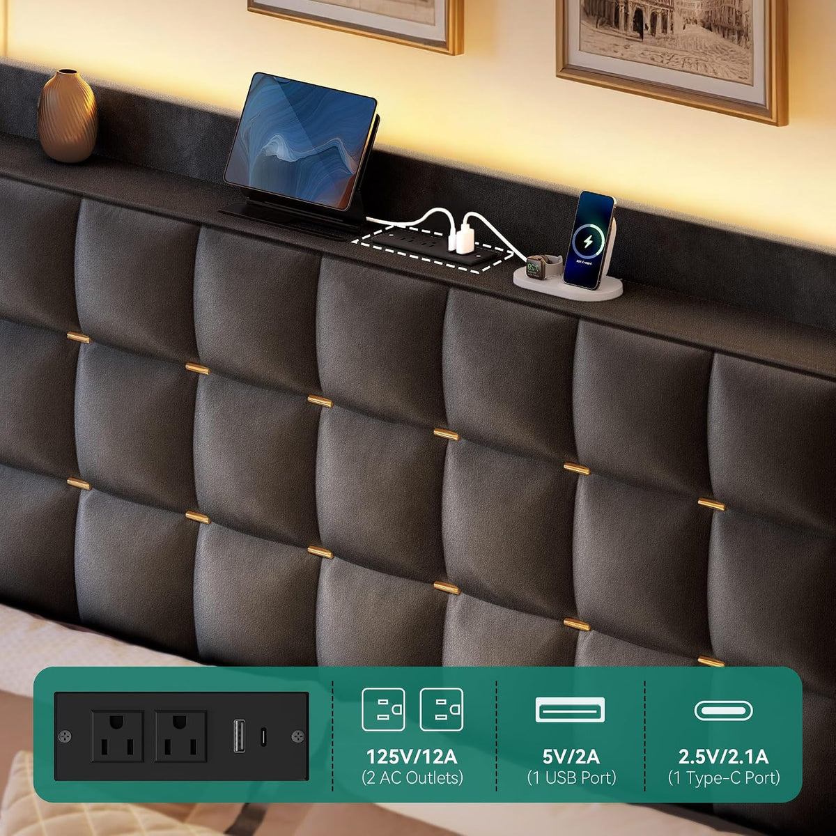 YITAHOME King Size Bed Frame with 3 Storage Drawers and RGB LED Lights