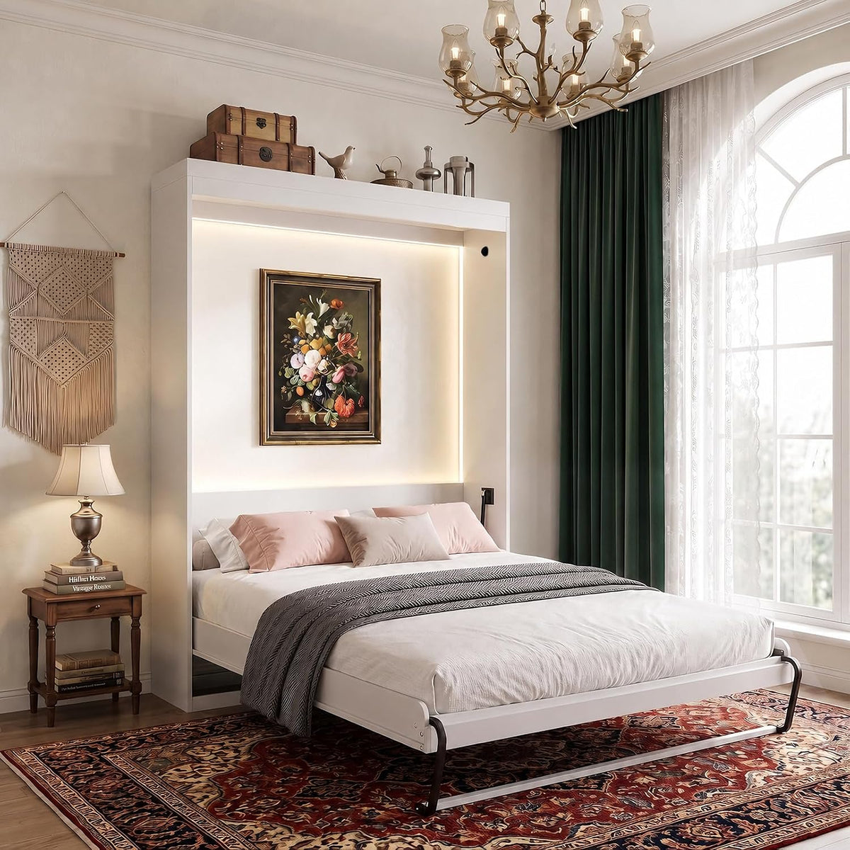 Queen Murphy Bed with Gas Pistons,Vertically Foldable Wall Bed