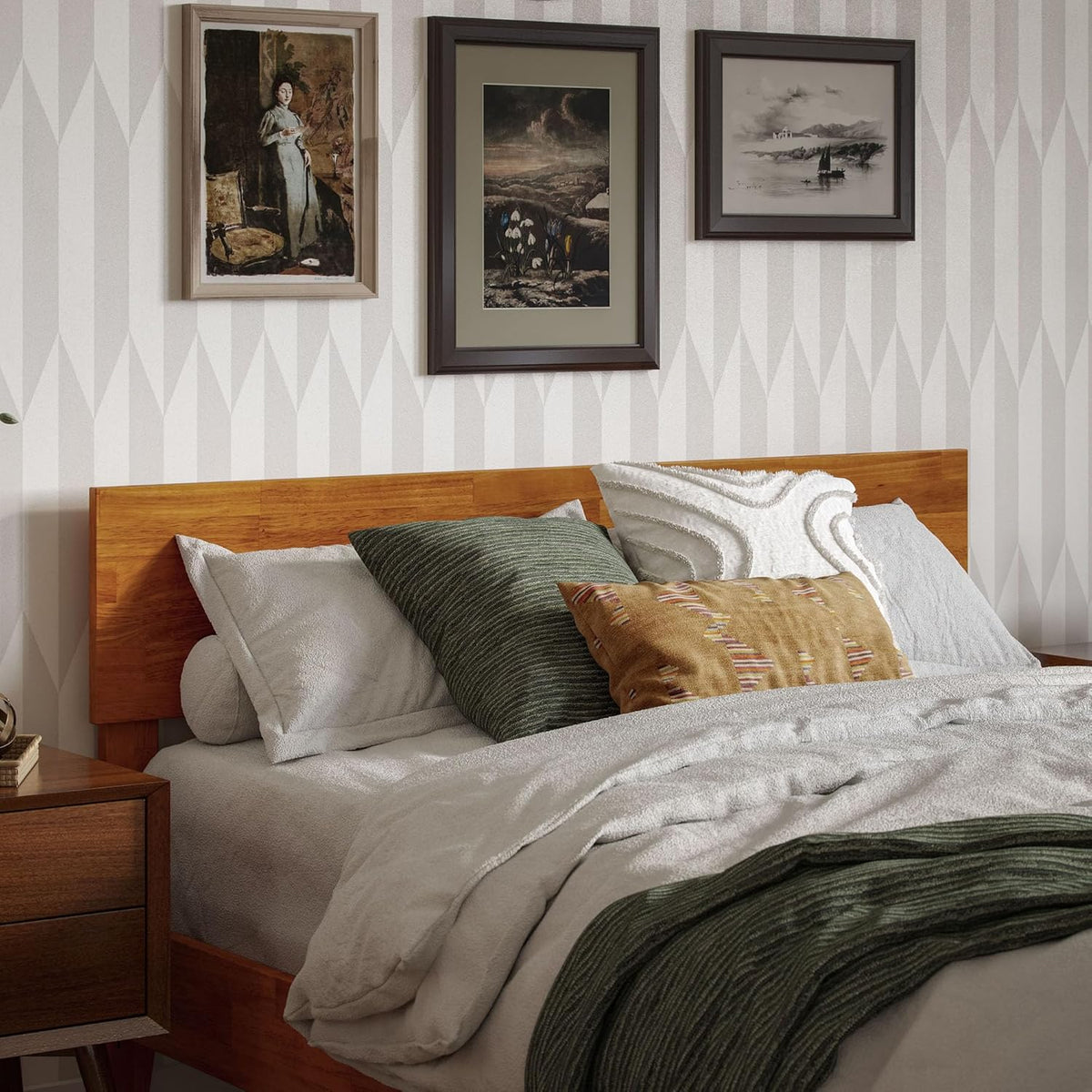 AFI, Orlando Full Adjustable Modern Wood Panel Headboard, Light Toffee