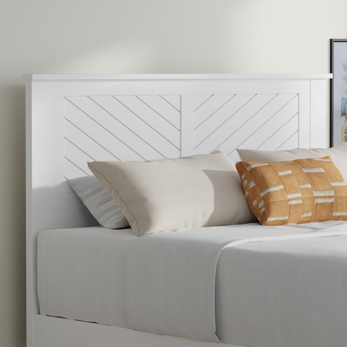 ComfIQ Serene Wood Panel Headboard with Horizontal Scoring, Full, White