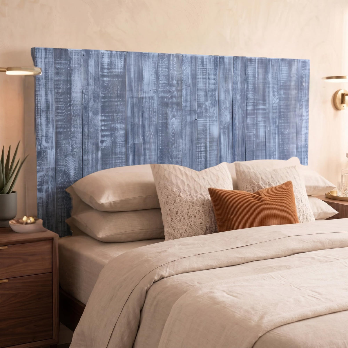 Barn Walls Queen Headboard - Blue Powderwash Multi-Tonal Solid Wood Panels