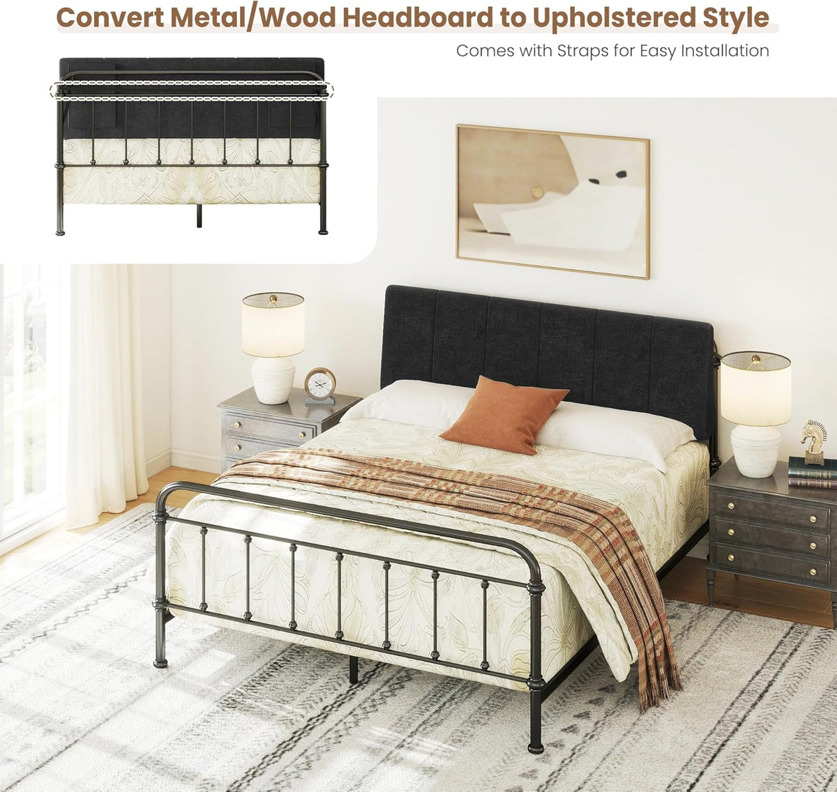 Queen Size Headboard Only-No Assembly Required, Black