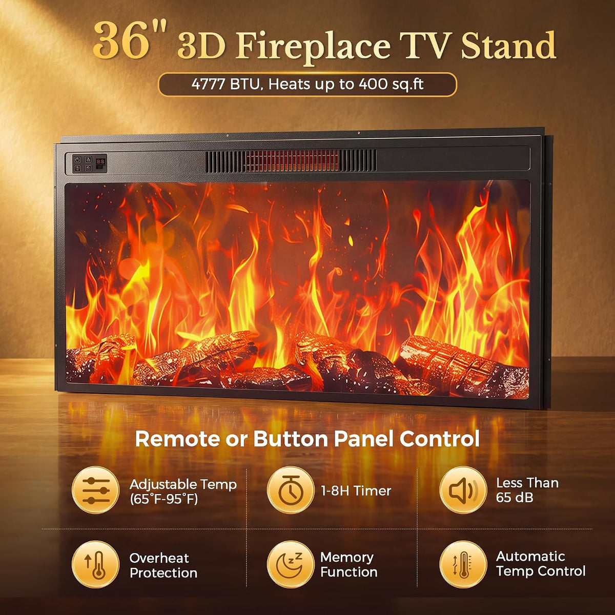 MapleGrace 70" Farmhouse Fireplace TV Stand with 36" Fireplace, White