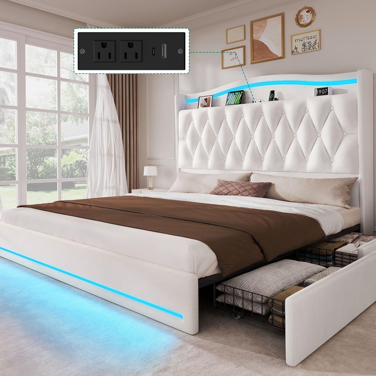 YITAHOME King Size Bed Frame with 3 Storage Drawers and RGB LED Lights
