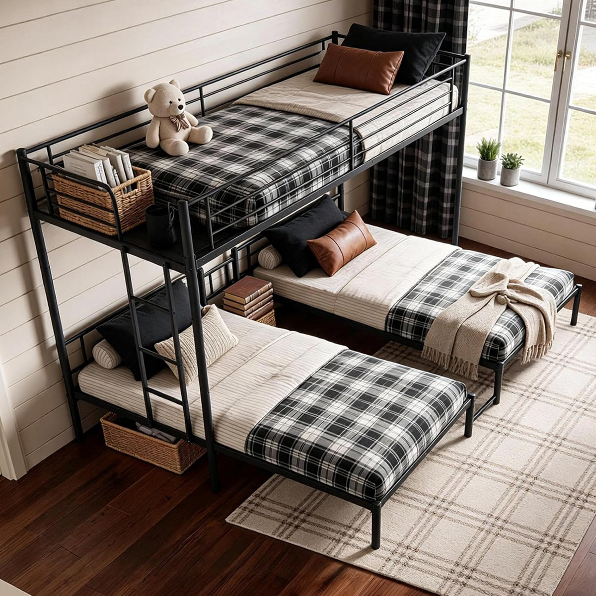 KEIKI Heavy Duty Triple Bunk Bed, Twin Over Twin Over Twin Bund Bed for 3, Black