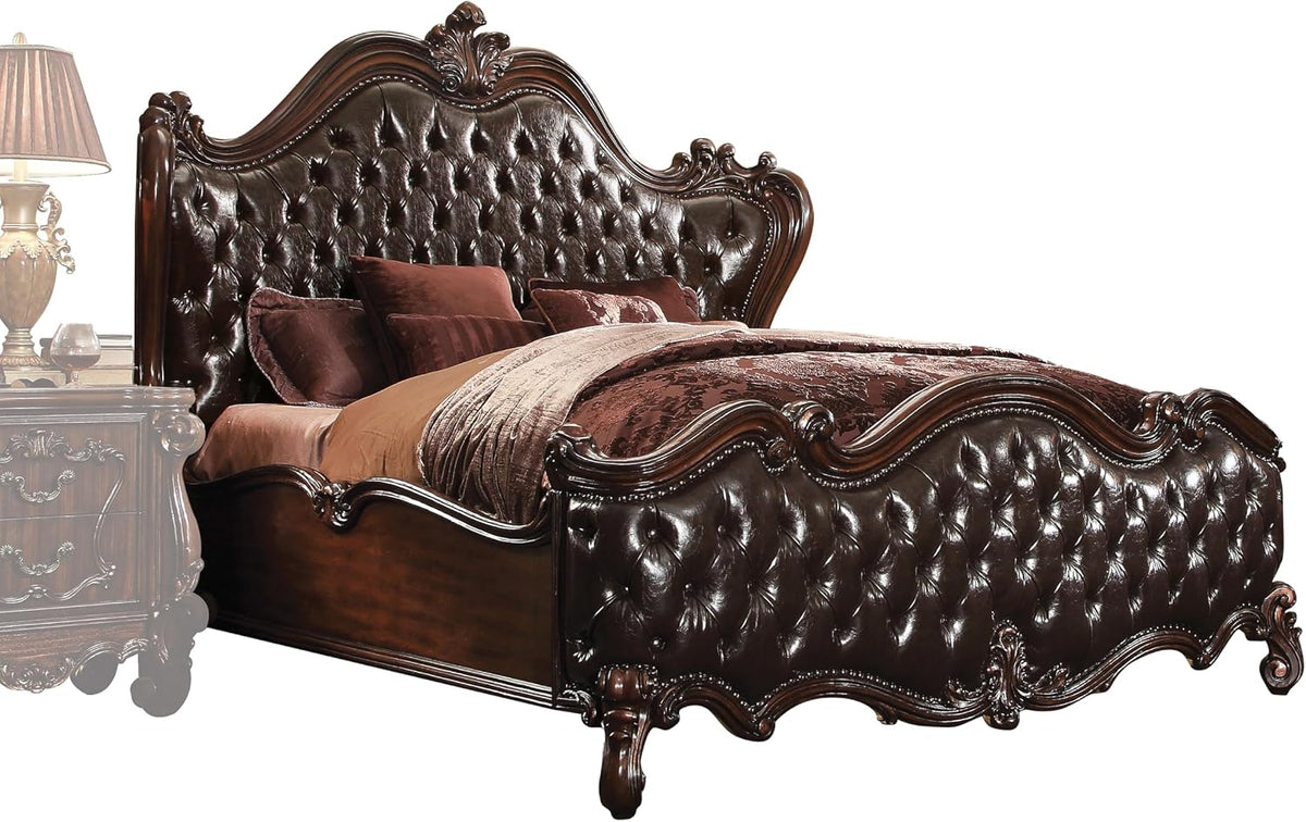 ACME Furniture ACME Versailles Eastern King Bed - 21117EK - 2-Tone Dark Brown PU & Cherry Oak