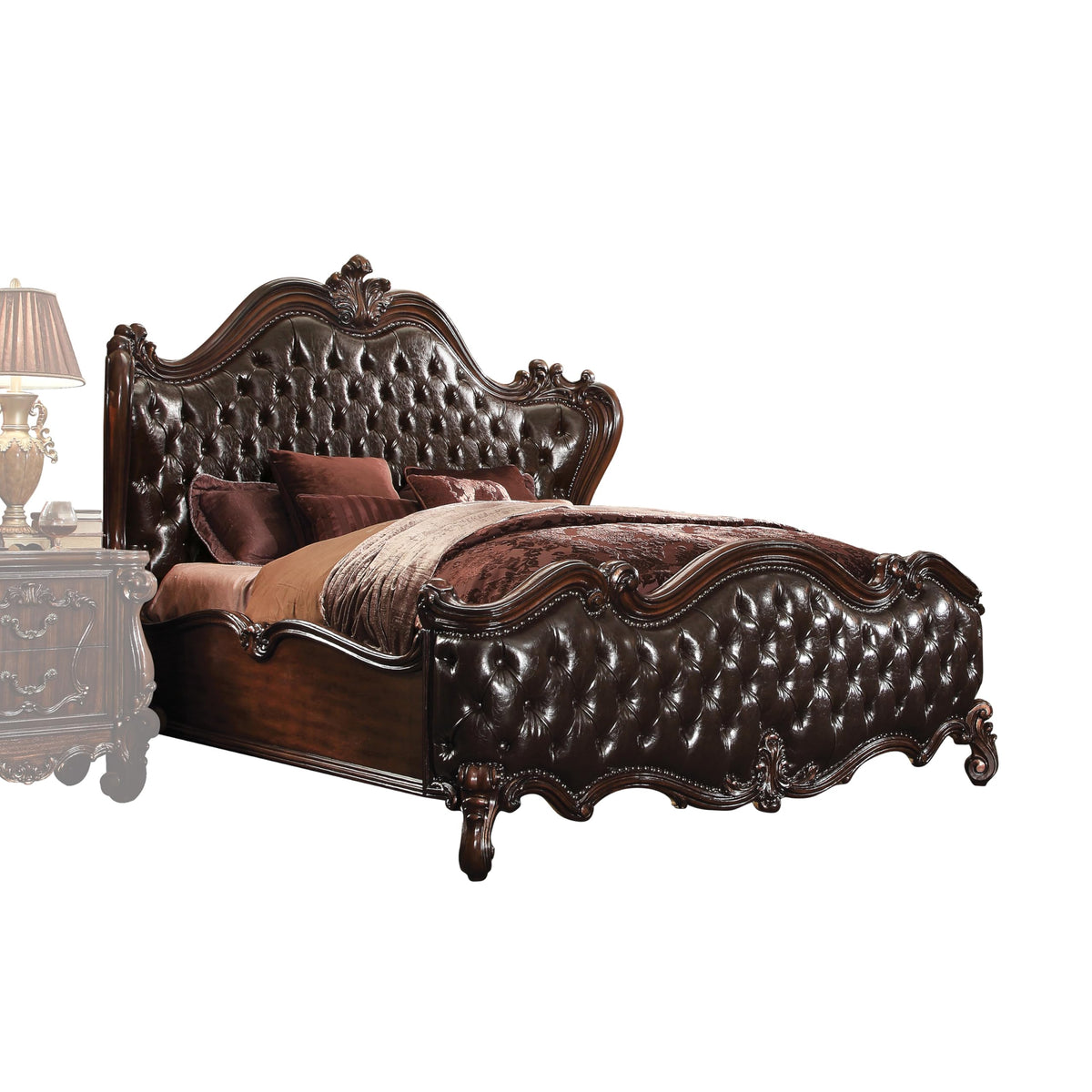 ACME Furniture ACME Versailles Eastern King Bed - 21117EK - 2-Tone Dark Brown PU & Cherry Oak