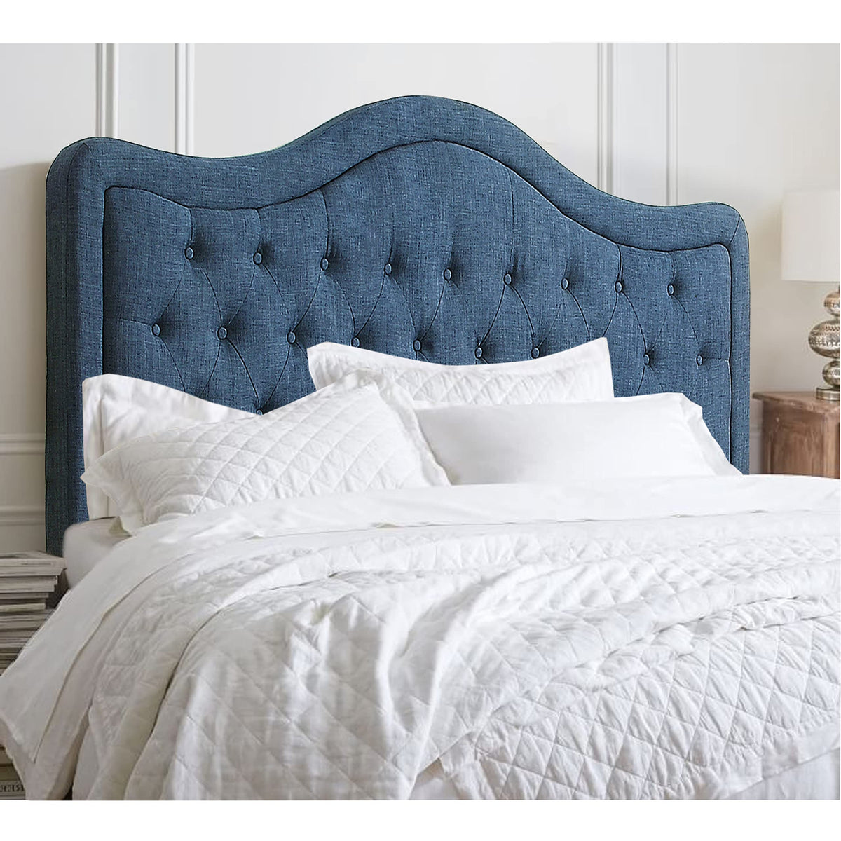 Rosevera Niana Upholstered Tufted Natural Linen Adjustable Headboard Bed with Adjustable Height for Bedroom, King, Sand