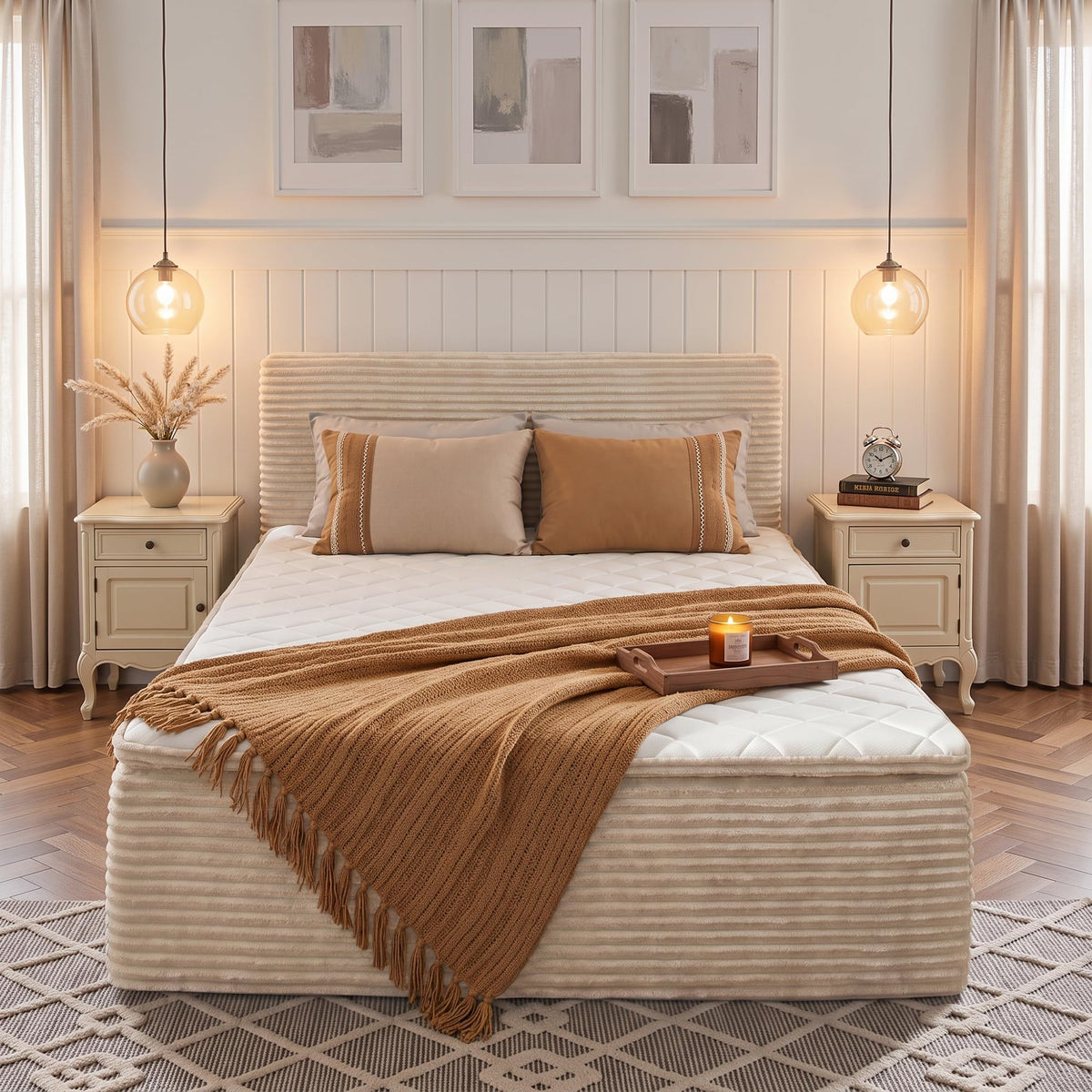 Queen Boneless Bed Frame with Headboard, 17'' Memory Foam Mattress, Gray