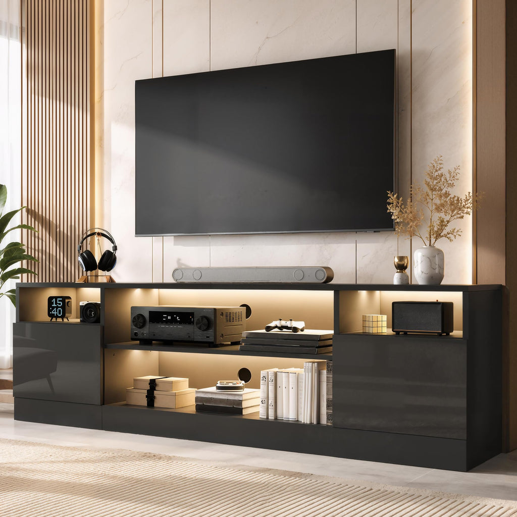 AMERLIFE 70" High-Gloss TV Stand for TVs up to 80" with LED Lights