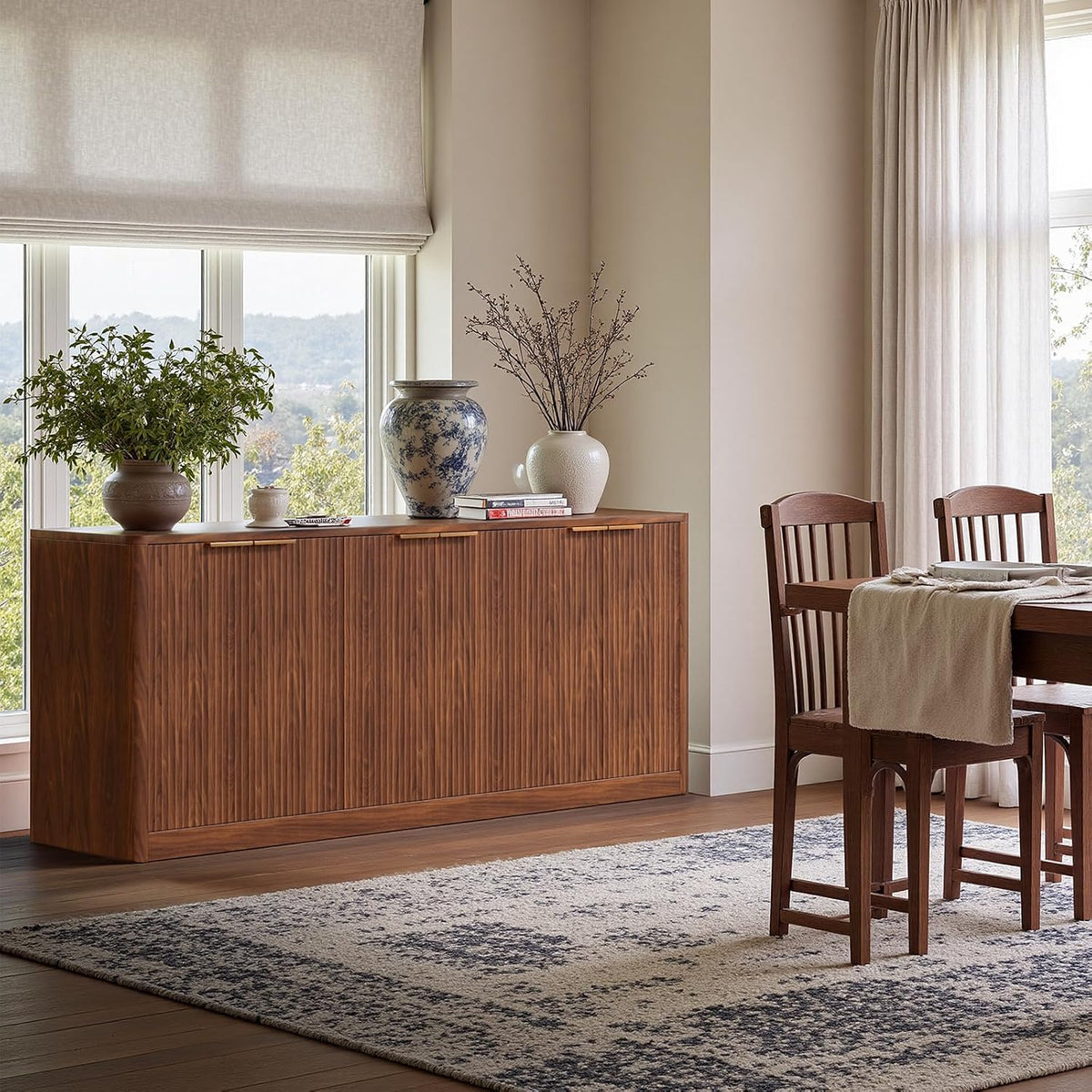 Evermagin 67" Walnut Fluted TV Stand for TVs up to 75"