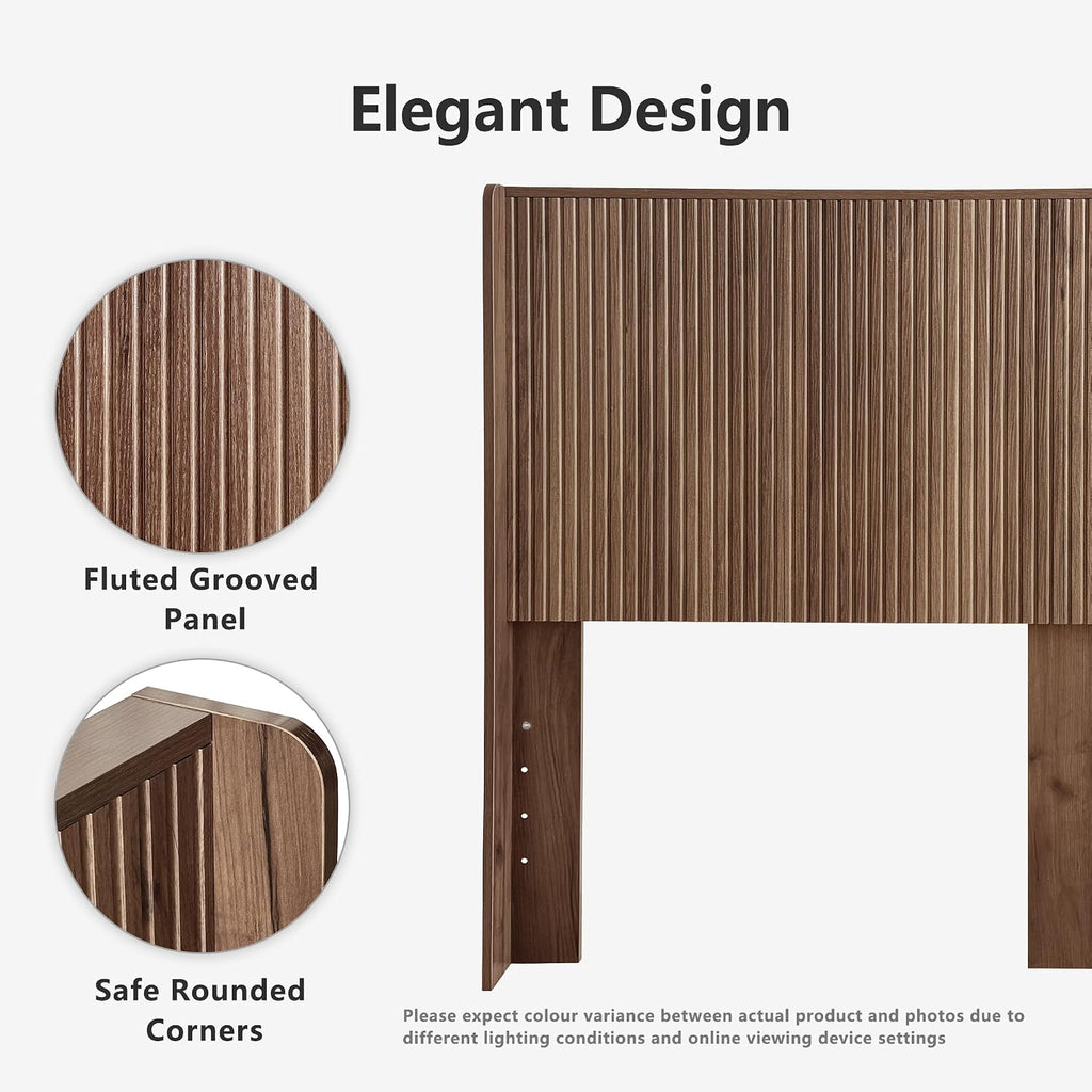 FORTUNETEC 78.7" King Size Wooden Headboard, Fluted Panel Headboard, Walnut