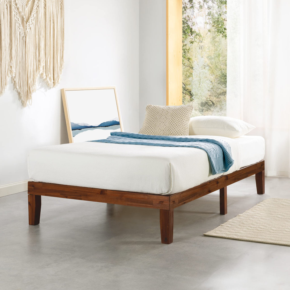 Mellow Naturalista Classic - 12 Inch Solid Wood Platform Bed with Wooden Slats, No Box Spring Needed, Easy Assembly, Queen, Pine