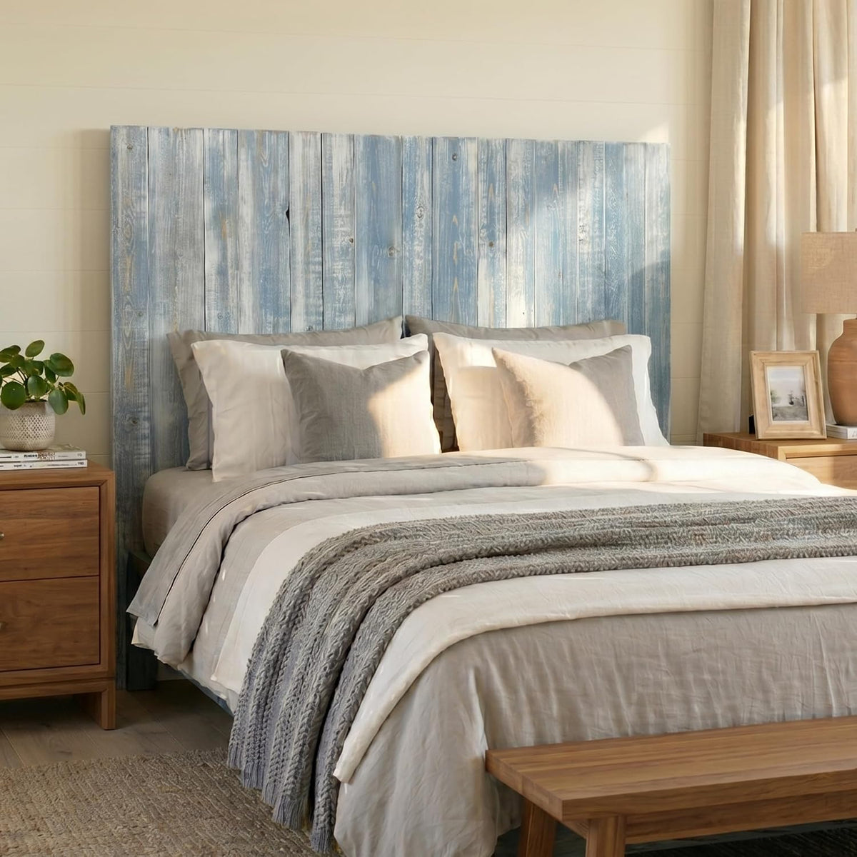 Barn Walls Queen Headboard - Blue Powderwash Multi-Tonal Solid Wood Panels